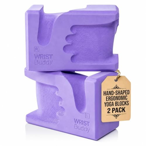 WRISTBuddy® Yoga Blocks 2 Pack, High Density Non-Slip, Hand-Shaped Design | 60% less wrist pressure —patented hand-shaped design eases wrist discomfort for yoga, Pilates, push-ups, planks & handstands. - color: Lavender