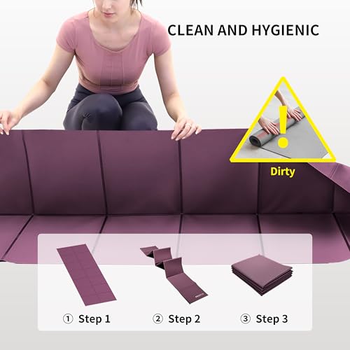 PROIRON Foldable Yoga Mat 0.24"/0.16" for Home Workout & Travel, Non Slip Travel Yoga Mats with Carry Bag, Packable Yoga Mat for Home Gym, Pilates, Fitness,Stretching - color: (0.16" PVC) Claret