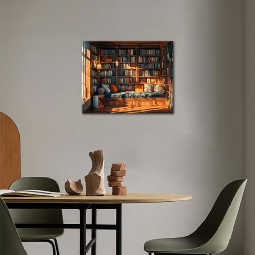 TUMOVO Bookshelf Paint by Numbers Kit for Adults, Library Paint by Number on Canvas, Bookcase Acrylic Painting by Numbers Kits for Gift Home Wall Decor Art Crafts 16"x20"(Frameless) - color: Bookshelf