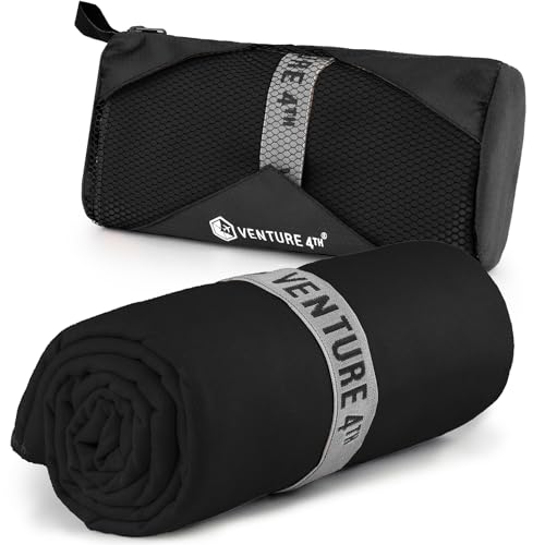 VENTURE 4TH Quick Dry Microfiber Towel for Camping & Gym - Black Large - color: Black, size: 60.00" x 31.50"