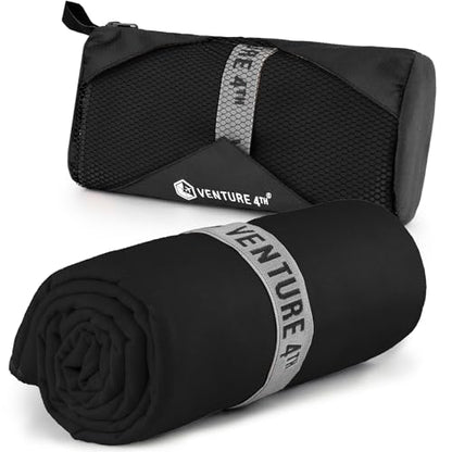 VENTURE 4TH Quick Dry Microfiber Towel for Camping & Gym - Black Large - color: Black, size: 60.00" x 31.50"