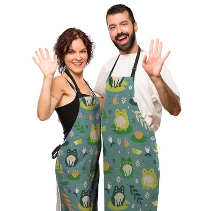 Cute Frogs Cooking Apron for Women & Men - Waterproof, 27' W x 31' H, Kitchen, Restaurant, BBQ, Painting, Crafting, Gardening - color: Cute Frogs