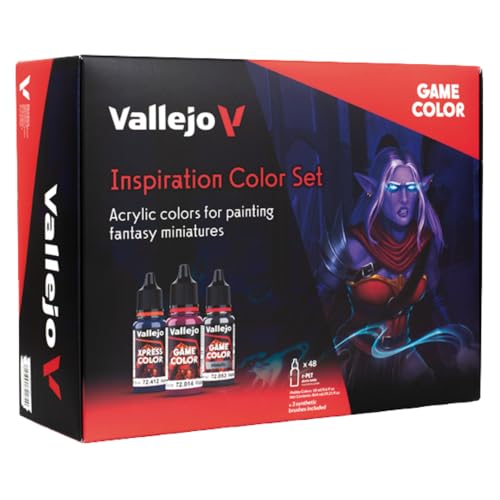 Vallejo - Inspiration Color Set | Game Color Range Paint Kit | Acrylic Paints for Fantasy Miniatures | User Guide and Brush Kit included | Non-Toxic Formulation | 48 Bottles x 18 ml (0.60 fl.oz.)