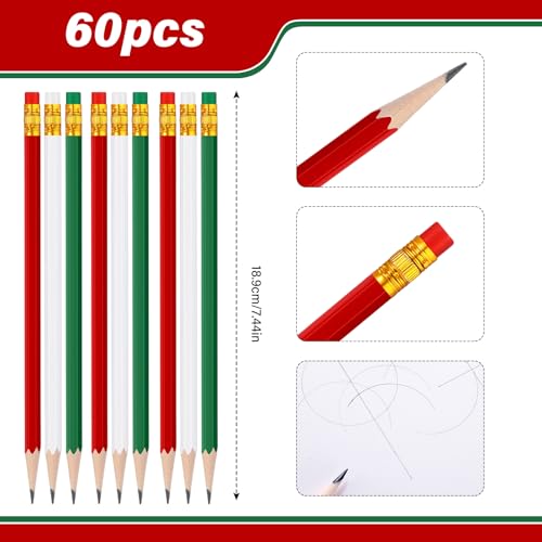 TecUnite 60 Pcs HB Pencils #2 Unsharpened Wood Cased Pencils with Eraser Hexagonal Pencil Cute Graphite No 2 Pen for Adults Gifts Exam School Office Sketching Learning(Red and Green, Gold) - color: Red and Green, Gold