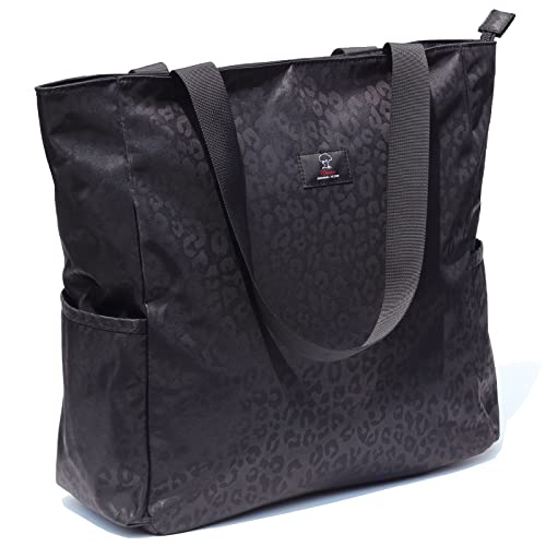 ESVAN Original Floral Water Resistant Large Tote Bag Shoulder Bag for Gym Beach Travel Daily Bags Upgraded - color: [A] Black