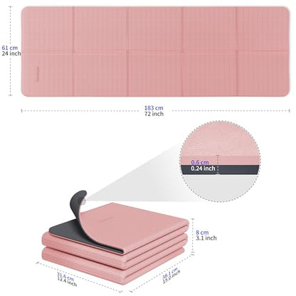 Readaeer Double Color Yoga Mat - 72"x24"x0.24" (6mm),Non-Slip TPE Exercise Mat - color: Pink