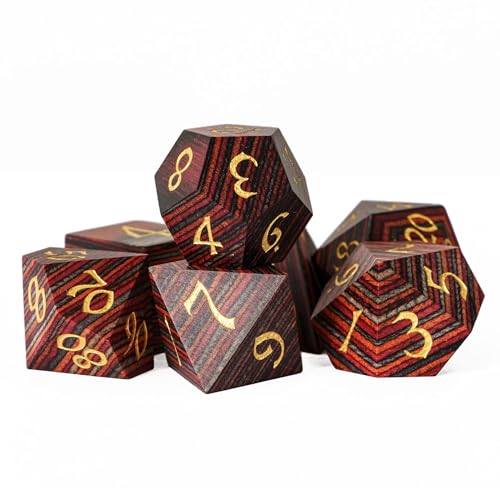 Wood DND Dice Set Orange Striped Wood Dice Set for D&D Tabletop Game - color: Red Orange Grey Striped
