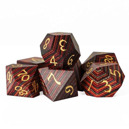 Wood DND Dice Set Orange Striped Wood Dice Set for D&D Tabletop Game - color: Red Orange Grey Striped