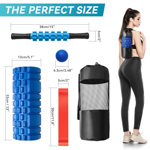 Krightlink 5 in1 Foam Roller Set High Density Foam Roller Muscle Recovery - color: Deep Blue