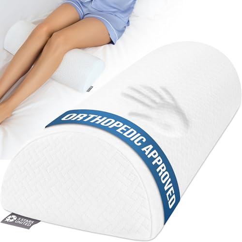 5 STARS UNITED Knee Pillow for Back Sleeping – Half Moon Bolster Pillow for Legs, Under Knee Pillow for Sleeping on Back, Memory Foam Leg Pillow for Back Pain, White - color: White, size: Standard