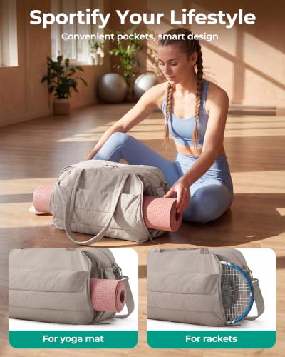 BAGSMART 2 Set Gym Bag for Women, Yoga Bag with Water Bottle Holder | For yoga travel sports dance, 25L pilates bag, overnight duffle bag - color: Deep Blue, style: Puffer Crossbody