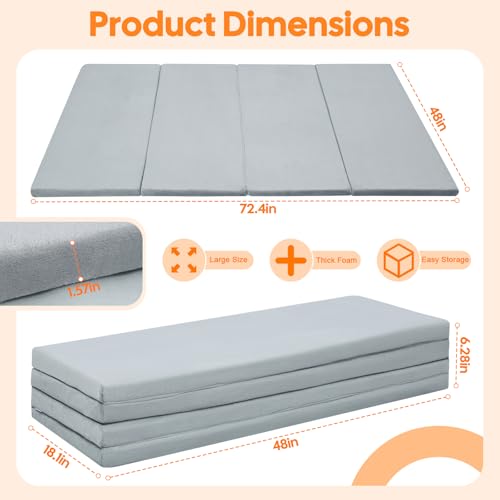 MeMoreCool Kids Floor Mattress, 48x72 Inch Foldable Play Mat, Solid Grey | Solid grey 4x6 ft foam tatami futon mat - color: Grey