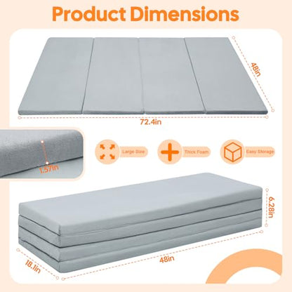 MeMoreCool Kids Floor Mattress, 48x72 Inch Foldable Play Mat, Solid Grey | Solid grey 4x6 ft foam tatami futon mat - color: Grey