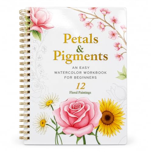 Only Zest Watercolor Workbook for Beginners - 320 GSM Paper, 6.49 x 9 in | 12 Guided Floral Paintings, Spiral Coloring Book with Step-by-Step Guides - Relaxing & Easy Workbook Kit for Adults