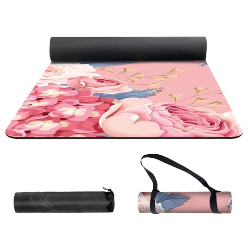 nuveti Yoga Mat Print Extra Thick TPE Non Slip Fitness Exercise Mat with Carrying Bag,72"x24" Extra Thick 6MM Exercise & Workout Mat for Yoga, Pilates Fitness and Floor Exercises - color: Flower-D