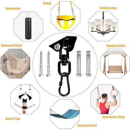 Hammock Hanging Kit Heavy Duty 360° Rotating Hanging Swing Hooks Stainless Steel Hammock Chair Hanging Kit Swing Ceiling Hook Snap with 1200LB Capacity for Yoga, Gym, Wood, Concrete (Black) - color: Black