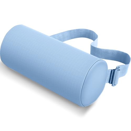 CushZone Memory Foam Lumbar Roll Support Pillow, Light Blue | Helps Relieve Back Pain & Supports Posture,Adjustable Strap Fits Office,Car & Gaming Chairs,Washable Cover - color: Light Blue, size: Standard