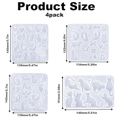4 Piece Resin Earring Molds ， 60 Unique Shapes UV Cat Resin Molds with Holes Ideal for DIY Silicone Earrings Necklaces Jewelry and Animal Designs Creative Art Gifts - color: Cat