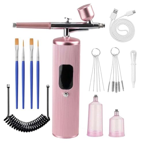 48PSI High-Pressure Airbrush Kit with Compressor, 0.3mm Nozzle & 4000mAh Battery - Handheld Portable Spray Gun for Nail Art, Makeup, Painting, Graffiti, Cake Decorating,Model Coloring (Pink) - color: PINK
