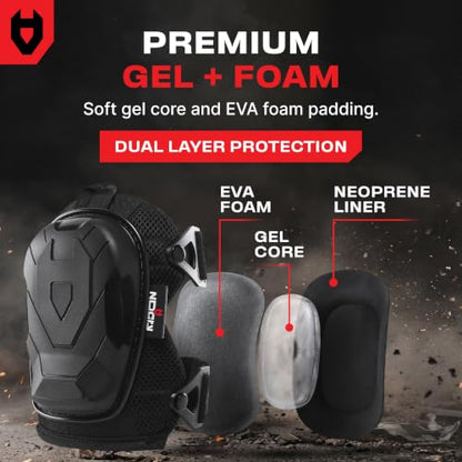NoCry Professional Construction Knee Pads for Men and Women with Non-Slip Heavy Duty Cap and Ankle Support — Thick Foam and Gel Cushioning — Reinforced, Adjustable Straps and Military Grade Rivets - style: Improved