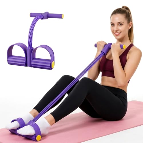 Pedal Resistance Band with Handle,4/6/8 Tubes Options,Full-Body Use - color: 6Tubes-Purple