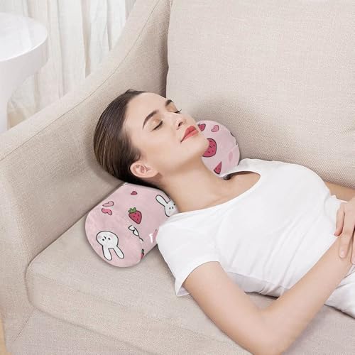 Bolster Pillow Neck Pillow Round Soft Health Memory Foam Pillows Long Cylindrical Body Pillow with Removable Cover Cute Back Yoga Bunny Pink Strawberry Hearts 17" x 5.5" - color: Bunny Pink Strawberry Hearts