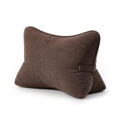 Pat. Pend. Corduroy Lumbar Support Pillow for Recliner, Sitting & Relaxing, Triangle Cushion for Sofa, Couch or Bed, Reading Pillow with Removable Washable Cover, Chocolate - color: Chocolate