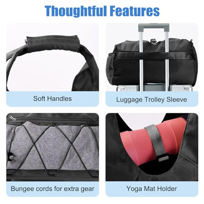 Forestfish Gym Bag For Women With Yoga Mat Holder, Black | Shoe Compartment, Wet Dry Storage Pocket, Removable Shoulder Strap, Lightweight & Water Resistant - color: Black