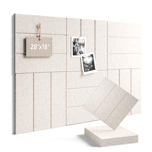 28" x 18" Cork Board Alternative, Wide Stripe, Oatmeal | 6-Pack Felt Pin Board Tiles, 30 Adhesive Tabs, Custom Wall Layout, Photo Display, Memo Board, Office, Classroom, Dorm - color: Oatmeal, size: Wide-Stripe