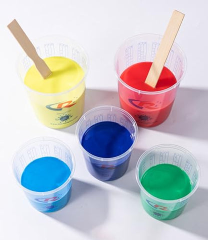 Paint Mixing Cup 20 Ounce, Accurate Measurements in Ratios and OZ. and ML, 100PCS Plastic Graduated Measuring Cups with 12PCS Lids for Paint, Resin, Epoxy, Acrylic, Pigments, Art