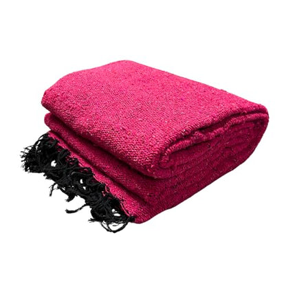 Open Road Goods Solid Color Mexican Yoga Blanket – Large Handwoven Throw for Yoga, Beach, Camping or Home – Soft and Durable Cotton Blend - color: Hot Pink