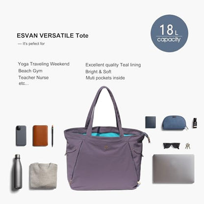 ESVAN Yoga Tote Bag for Women Shoulder Bags Drawstring for Office Workout Travel Carryall Pilates Gym and Beach - color: Nylon Dark Gray
