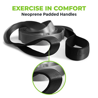 Gradient Fitness Stretching Strap for Physical Therapy, 12 Multi-Loop Stretch Strap 1.5" W x 8' L, Neoprene Handles, Physical Therapy Equipment, Yoga Straps for Stretching, Leg Stretcher. - color: Black/Grey