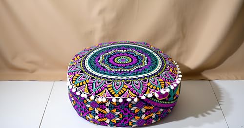 INDIAN CRAFT CASTLE ICC Floor Pillows & Cushion Covers Decorative Hippie Mandala Pouf Pillow Covers Seating Meditation Cushion Cover Large Boho Ottoman Case Pillowcase Couch New Pink, 16" Round - color: New Pink, size: 16"D x 16"W x 5"H