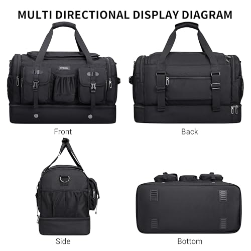 WITZMAN Duffle Bag for Men 55L Nylon Travel Weekender with Shoe Compartment - color: Black