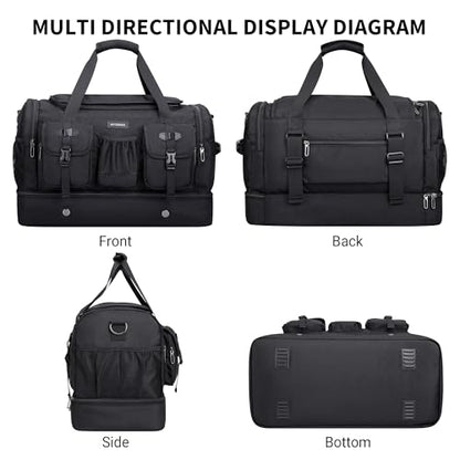 WITZMAN Duffle Bag for Men 55L Nylon Travel Weekender with Shoe Compartment - color: Black