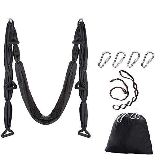 Aerial Yoga Swing Set, Ultra Strong Hammock Trapeze Extension, Antigravity Ceiling Hanging Sling Inversion Exercises - color: Black