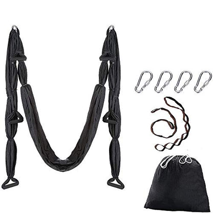 Aerial Yoga Swing Set, Ultra Strong Hammock Trapeze Extension, Antigravity Ceiling Hanging Sling Inversion Exercises - color: Black