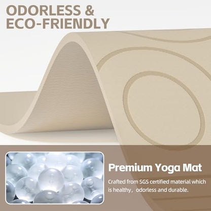 PAIDU Large Yoga Mat, 72"x36"x2/5" POE Non-Slip Exercise Mat | 10MM Thick, POE, non‑slip, ideal for home gym, yoga, pilates, fitness & floor use - color: Beige - LOGO