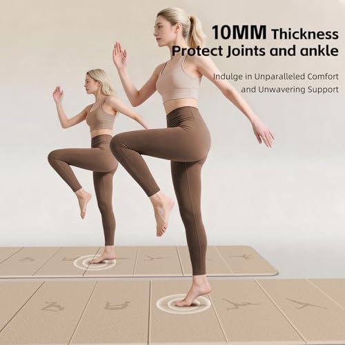 Foldable Yoga Mat Extra Thick 0.32"(8mm) | Folding Exercise Mat,Odorless POE, Non-Slip Grip, No-Curl Edges, Great for Yoga, Pilates & Home Workouts - color: Beige-Pattern