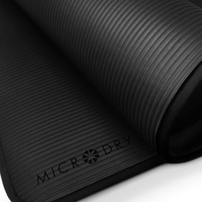 MICRODRY Multi-Purpose Fitness Mat, Cushioned & Non-Slip Foam for Yoga, Pilates, HIIT, Skid-Resistant and Tear-Resistant, 24"x72" with Carry Strap - color: Black