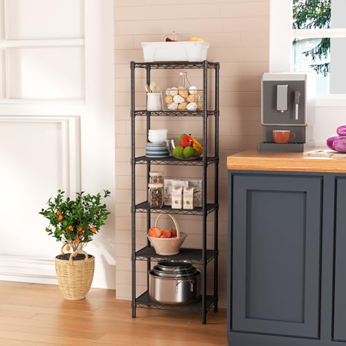 Golpart 6Tier Adjustable Storage Shelves Metal Wire Shelving Standing Shelf - color: Black, size: 6-tier-10"Dx16"Wx63"H