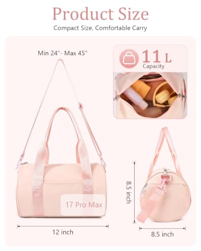 Small Gym Bag for Women, 11L Mini Duffle Bag with Shoe Compartment, Wet Pocket & Yoga Mat Holder, Lightweight Carry On Sport Bag for Gym, Yoga, Dance & Overnight Trips - Pink - color: Pink