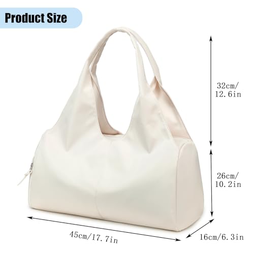 Forestfish Gym Bag For Women With Shoes Compartment & Wet Dry | Compact & Lightweight, Water Resistant, Use as Yoga bag, Pilates bag, Duffel bag - color: Beige