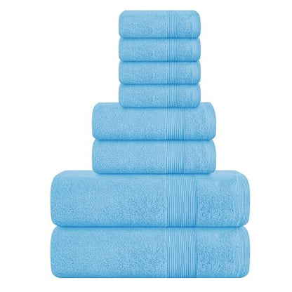 Belizzi Home 8 Piece Towel Set 100% Ring Spun Cotton, 2 Bath Towels 27x54, 2 Hand Towels 16x28 and 4 Washcloths 13x13 - Ultra Soft Highly Absorbent Machine Washable Hotel Spa Quality - Light Blue - color: Light Blue, size: 8 Piece Towel Set