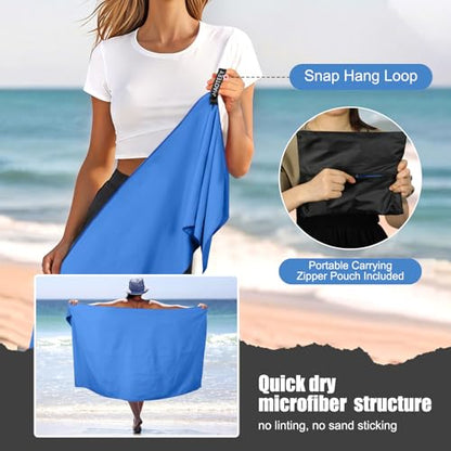 Quick Dry Travel Towel, 3 Sizes 1 Pack Camping Microfiber Towel, Lightweight Fast Drying Towels Set 60"x30", 30"x15", 15"x15" w/Bag for Gym, Beach, Hiking, Swimming, Dark Blue - color: Dark Blue