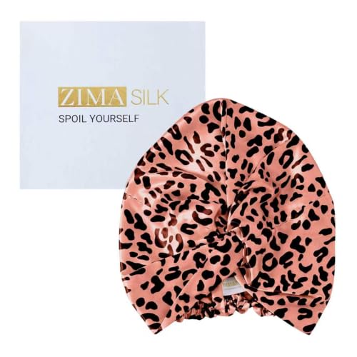 ZIMASILK 22 Momme 100% Pure Silk Bonnet for Sleeping, Leopard Black/Pink - color: Leopard-black/Pink