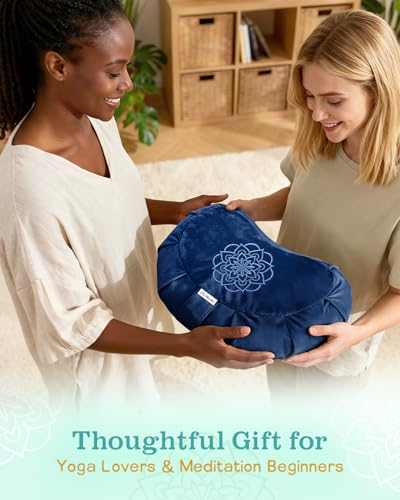 Hihealer Premium Crescent Meditation Cushion, Buckwheat Yoga Bolster Pillow - color: Blue