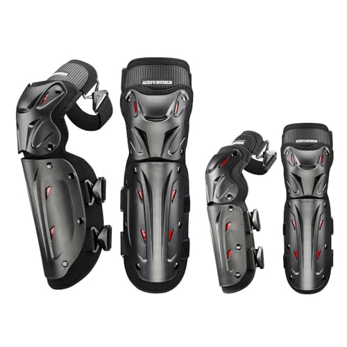 Motorcycle Knee Pads Set for Adults, Knee Pad with Three-Section Design, Widen Side Wing Design Knee and Shin Protector, Black, 4Pcs - color: Black，4Pcs