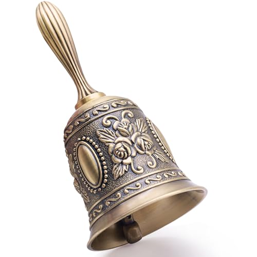 DomeStar Vintage Brass Hand Bell – Loud Call Bell for Bedside, Dinner, Wedding, Christmas & Holiday Party - color: Brass